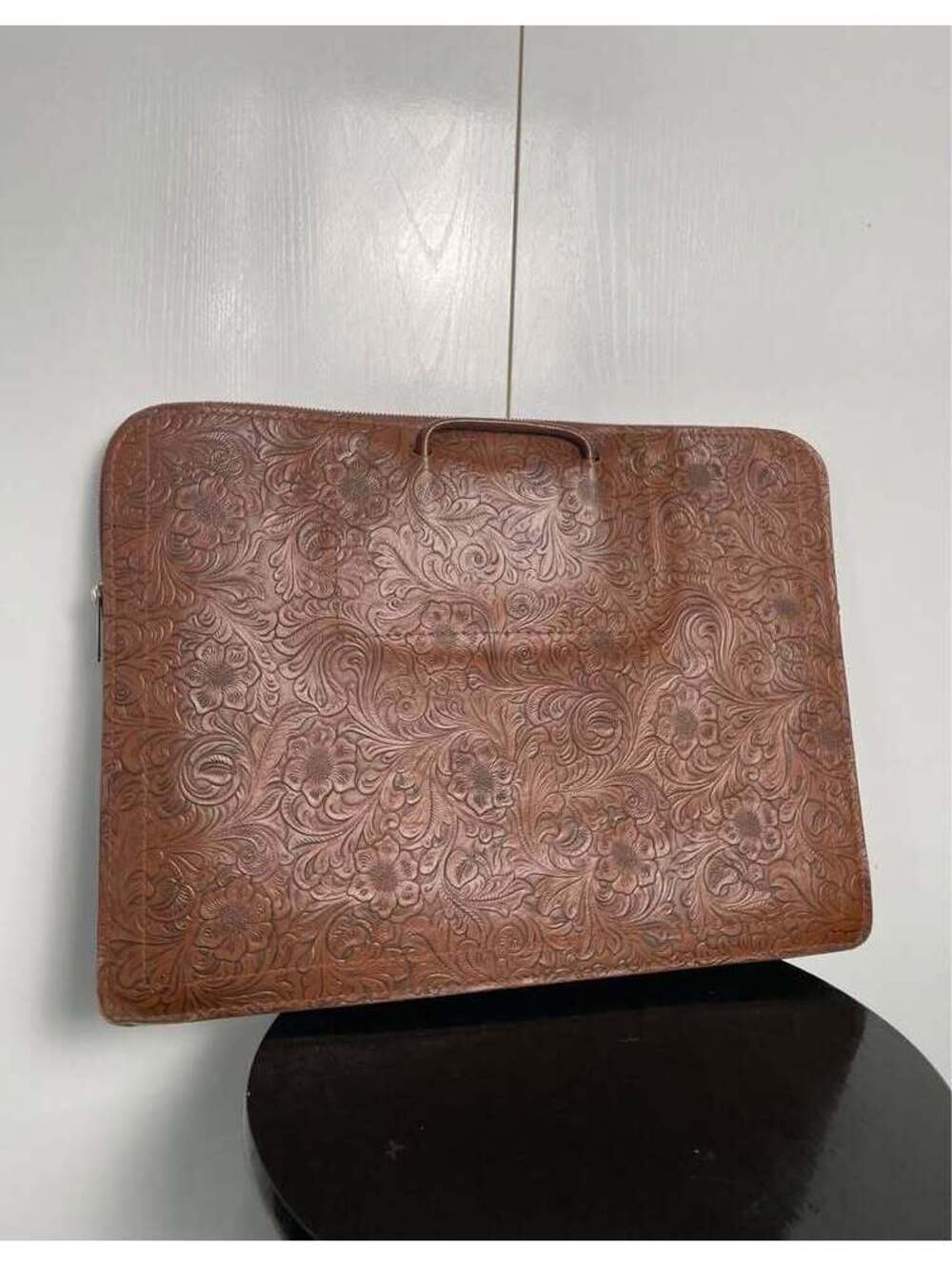 Vintage Hand-Tooled Leather Briefcase / Portfolio Sleeve